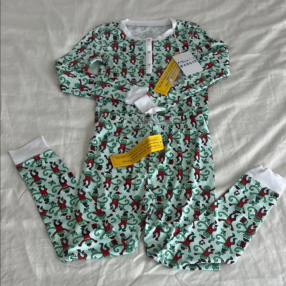 NEW ROLLER RABBIT Green and Red Monkey Print Pajama Set